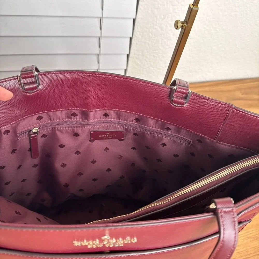 Kate Spade Staci Laptop Tote Bag Saffiano Leather Burgundy Maroon